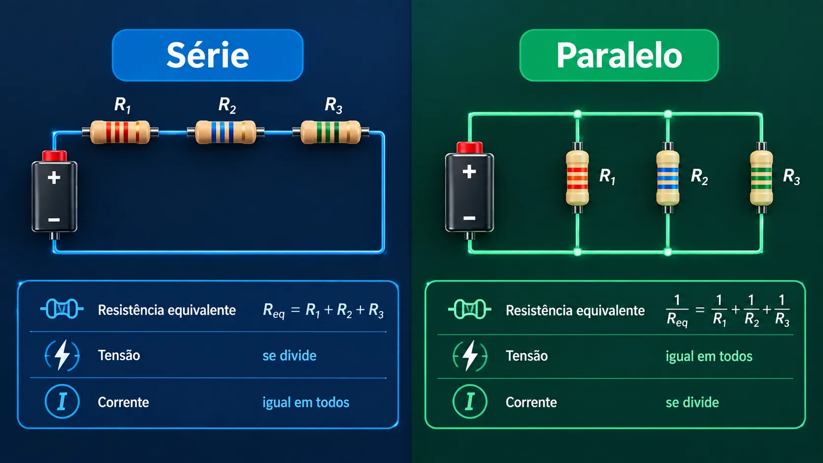 Comparação entre resistores associados em série e em paralelo
